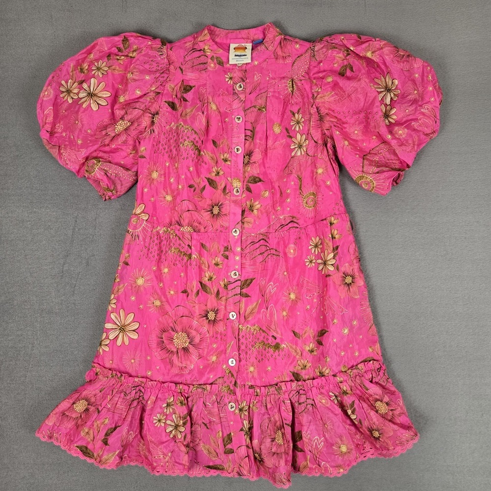 Farm Rio x Anthropologie Puff Sleeve Pink Mini Dress Womens‎ XS Pink *No Belt